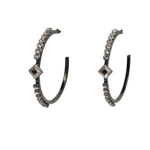 Crystal Rhinestone Hoop Earrings With Geometric Accents 2" Diameter Vintage 80s